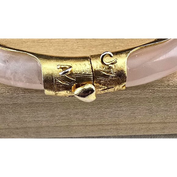 Vintage Jadeite & 10KT Gold-Plated Hinged Bangle Bracelet - Statement Piece - Picture 3 of 7